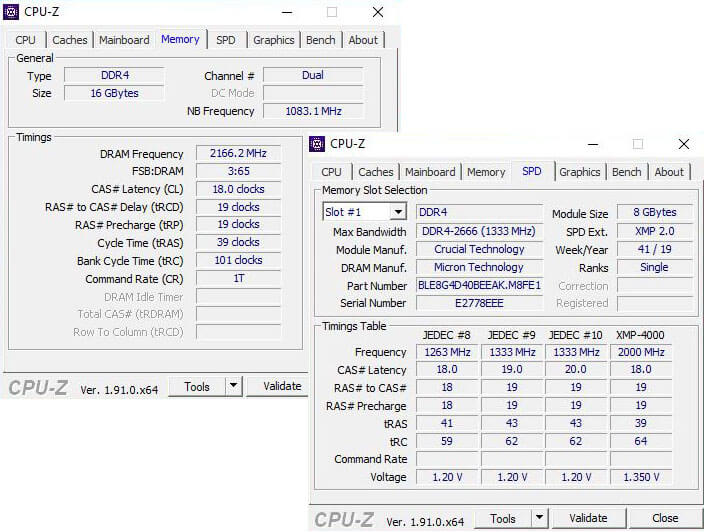 Ballistix Elite DDR4 Overclocked 4333 MHz CPU-Z